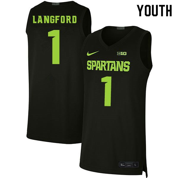 Youth Michigan State Spartans #1 Joshua Langford NCAA Nike Authentic Black College Stitched Basketball Jersey CC41V31HH